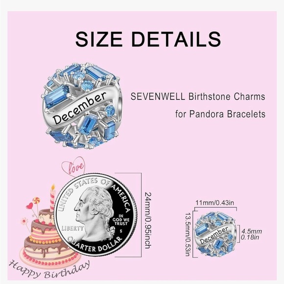 Sterling silver December birthstone Pandora style charm for bracelet or necklace - Picture 3 of 3